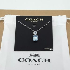 COACH Emerald Cut Silver / Aqua Necklace 16”-18”